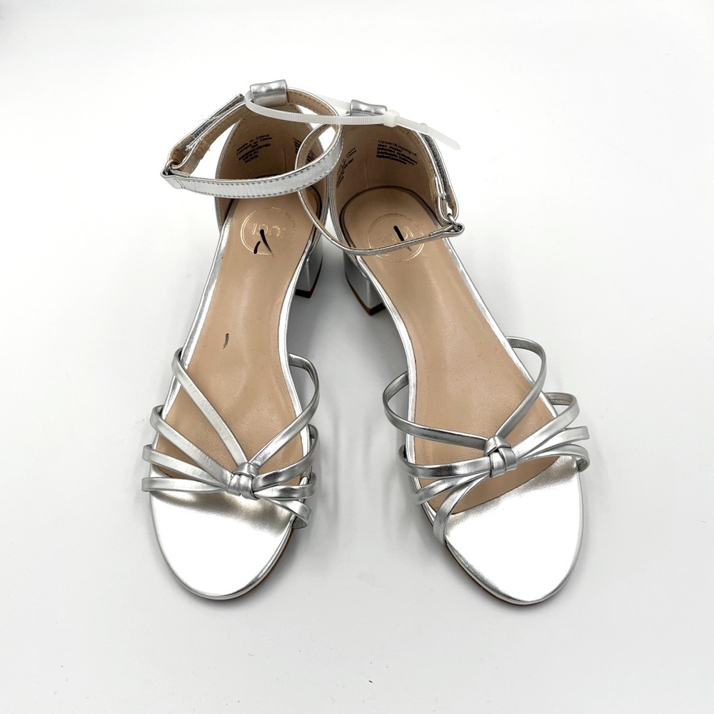 Silver Strappy Block Heel Kids